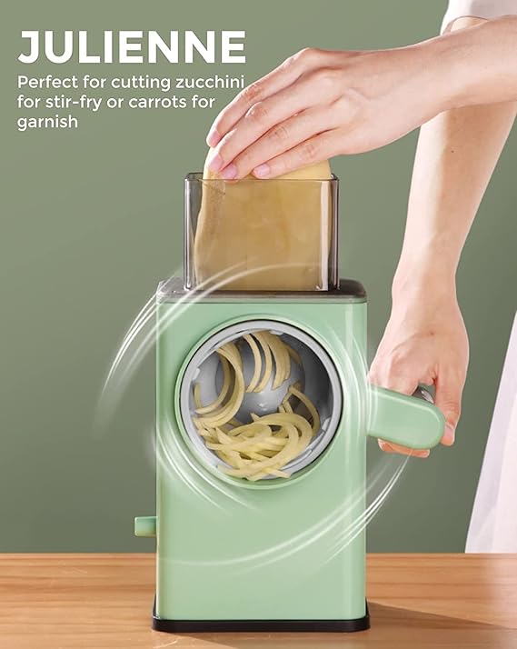 Rotary Cheese Grater with Handle, Storm Vegetable Cutter 6 in 1 with Suction Base, Multifunctional Cheese Shredder Easy to Use for Vegetables, Nuts, Hashbrown, Fruit