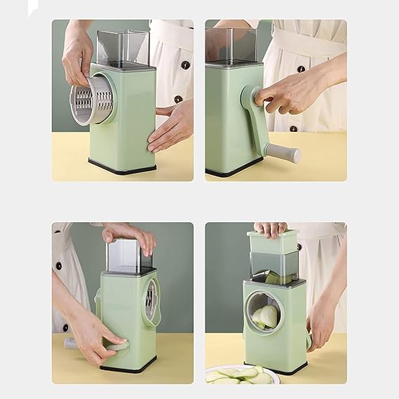 Rotary Cheese Grater with Handle, Storm Vegetable Cutter 6 in 1 with Suction Base, Multifunctional Cheese Shredder Easy to Use for Vegetables, Nuts, Hashbrown, Fruit