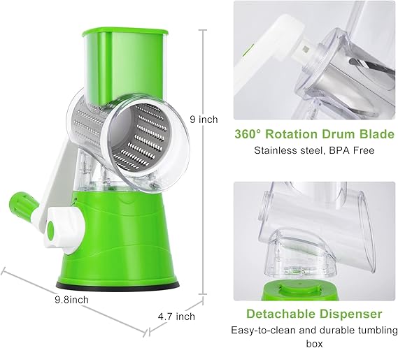 3 in 1 Rotary Vegetables Mandoline/Cutter - Manual Tabletop Drum Cutter