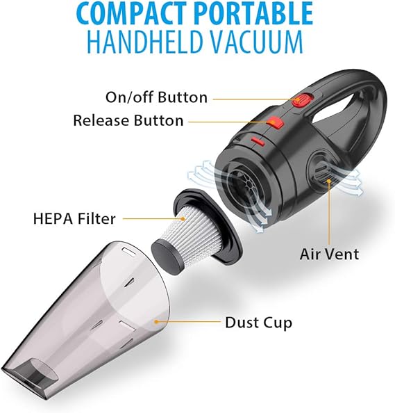 Handheld Vacuum, Hand Vacuum Cordless With High Power, Mini Vacuum Cleaner Handheld Rechargeable For Home And Car Cleaning