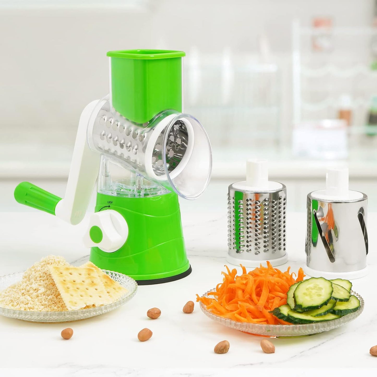 3 in 1 Rotary Vegetables Mandoline/Cutter - Manual Tabletop Drum Cutter