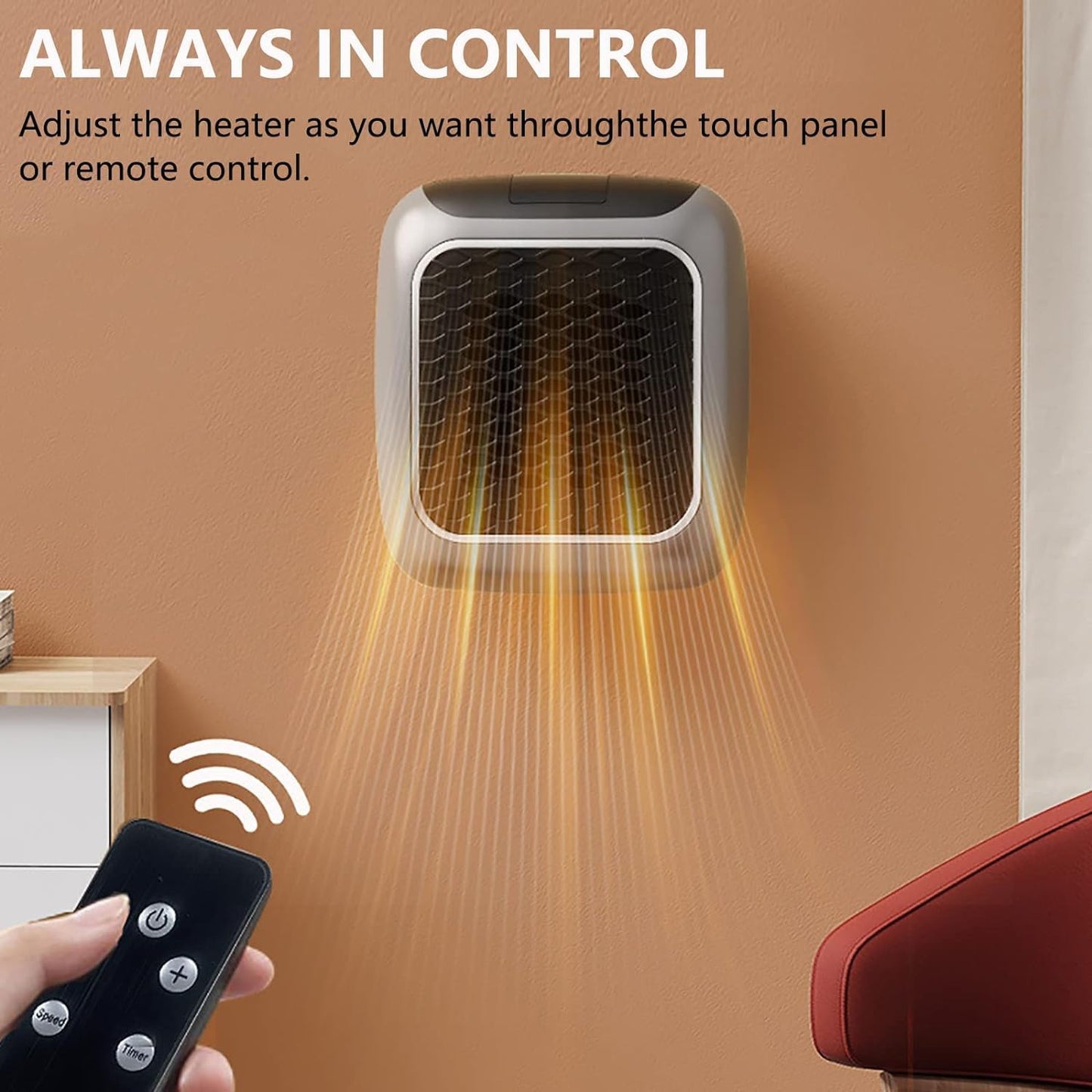 800w Space Heater Digital Electric Heater Wall Outlet Plug Small Fan Home Warmer