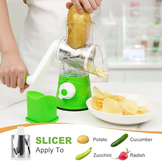 3 in 1 Rotary Vegetables Mandoline/Cutter - Manual Tabletop Drum Cutter