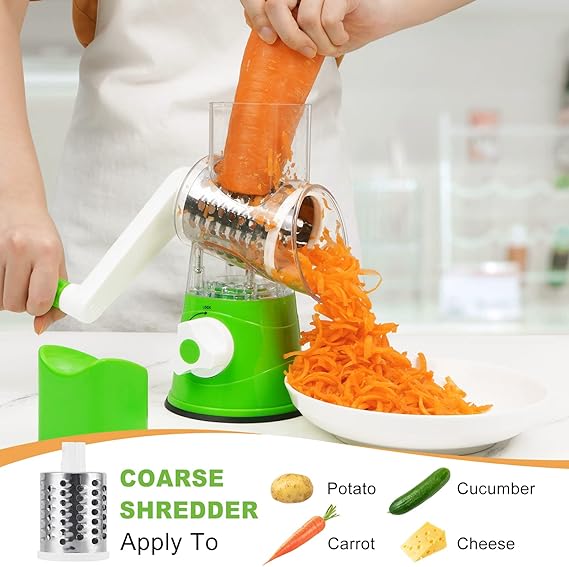 3 in 1 Rotary Vegetables Mandoline/Cutter - Manual Tabletop Drum Cutter