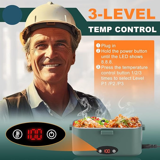 Electric Lunch Box with 3 Temperature Levels, 100W Fast Heating heated lunch box, 12V/24V/110V 1.8L Portable Food Warmer for Office