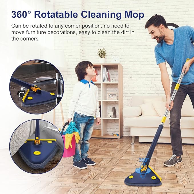 Extended Triangle Mop 360 Twist Squeeze Wringing Window Glass Toilet Bathroom Floor
