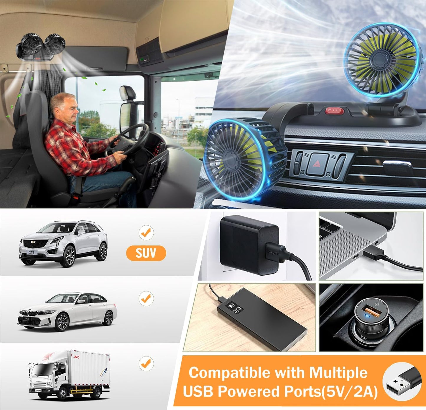Universal Dual Head Car Fan – 12V Mini Electric Cooling Fan