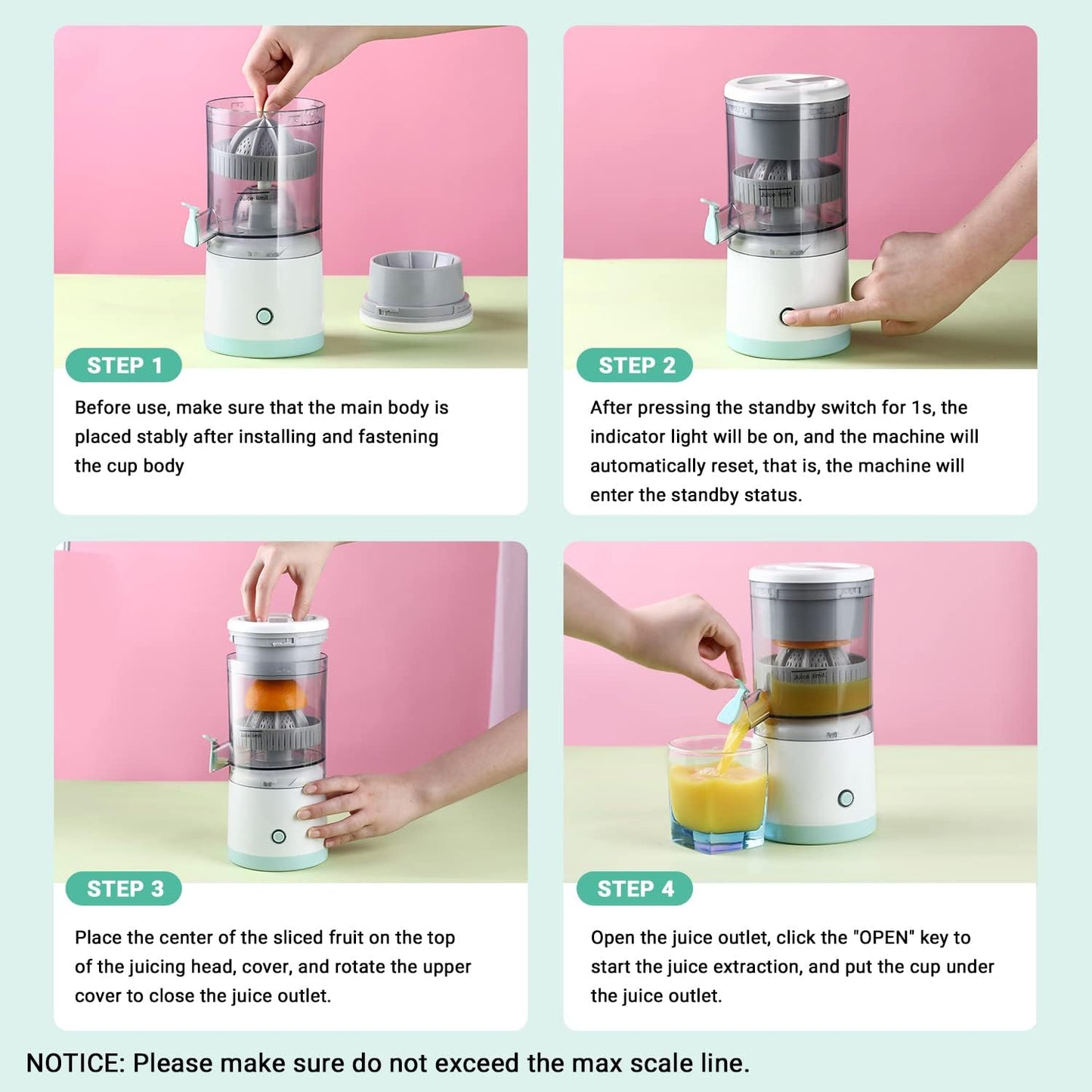 Electric Citrus Juicer Portable Squeezer USB Charging for Lemon Lime Orange Grapefruit Juice suitable for Travel Gym Picnic Camping Kitchen