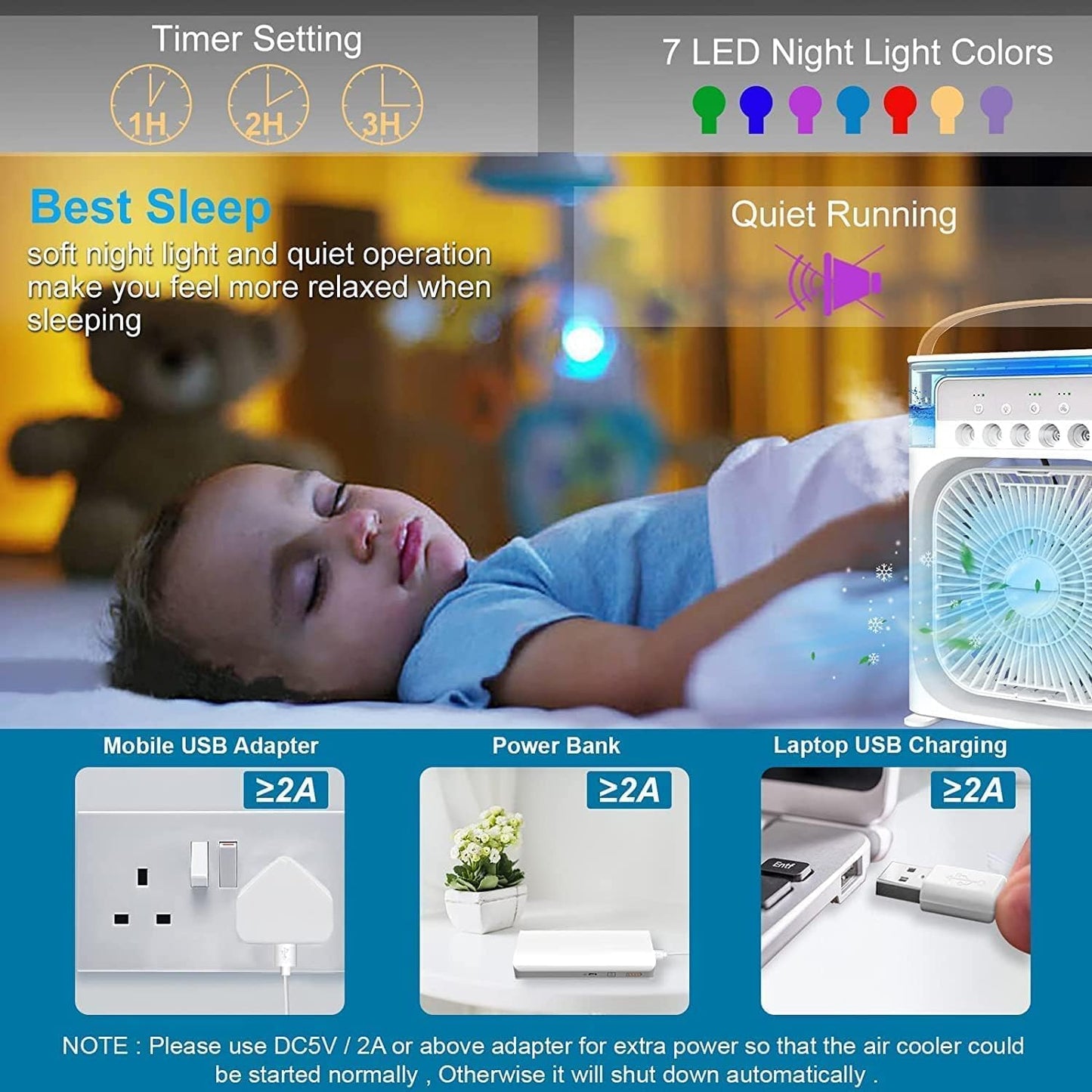 Portable 4-in-1 Mini Air Cooler Fan 10 inch size
