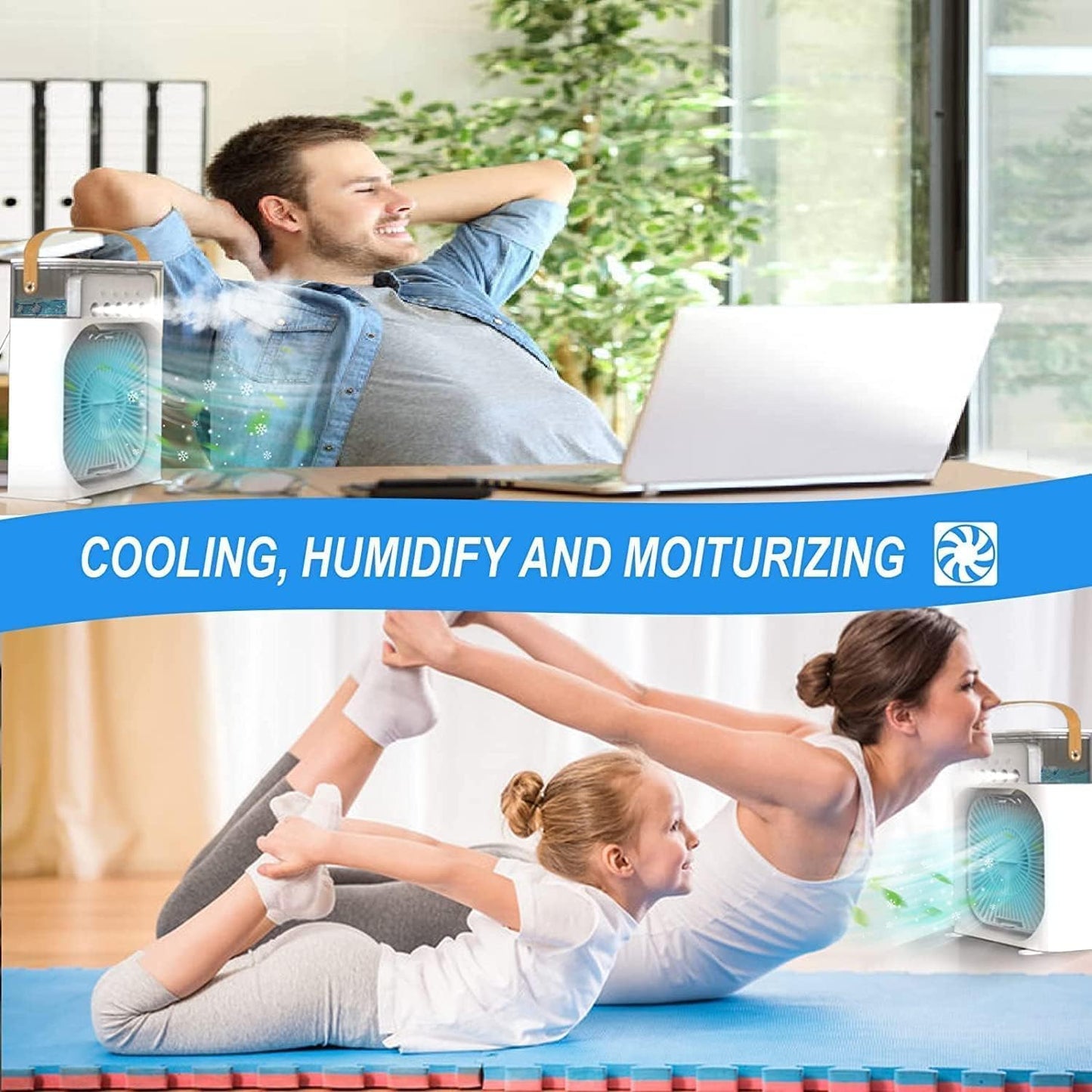 Portable 4-in-1 Mini Air Cooler Fan 10 inch size