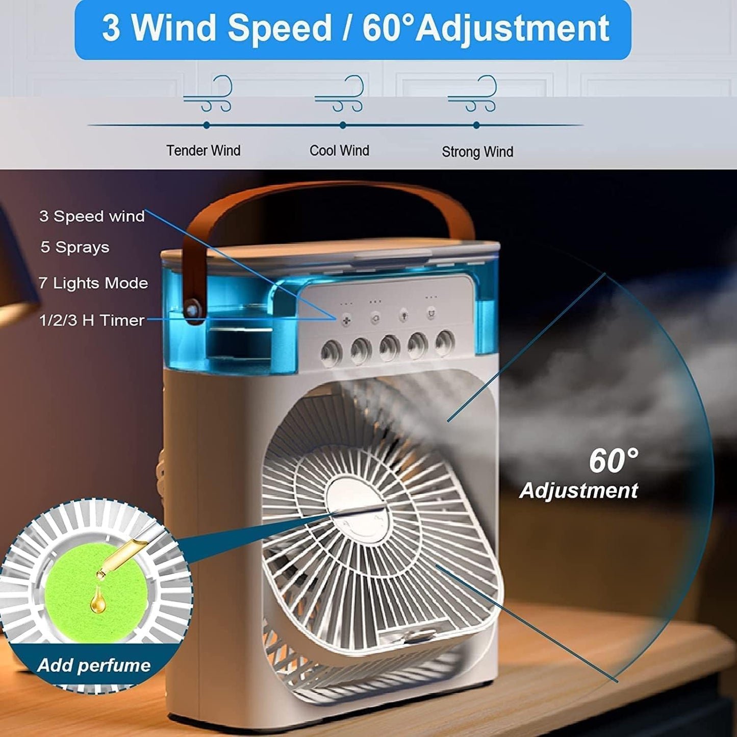 Portable 4-in-1 Mini Air Cooler Fan 10 inch size