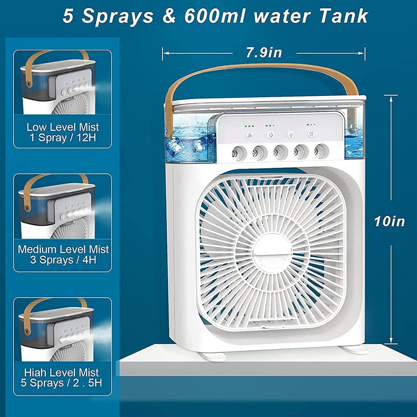 Portable 4-in-1 Mini Air Cooler Fan 10 inch size
