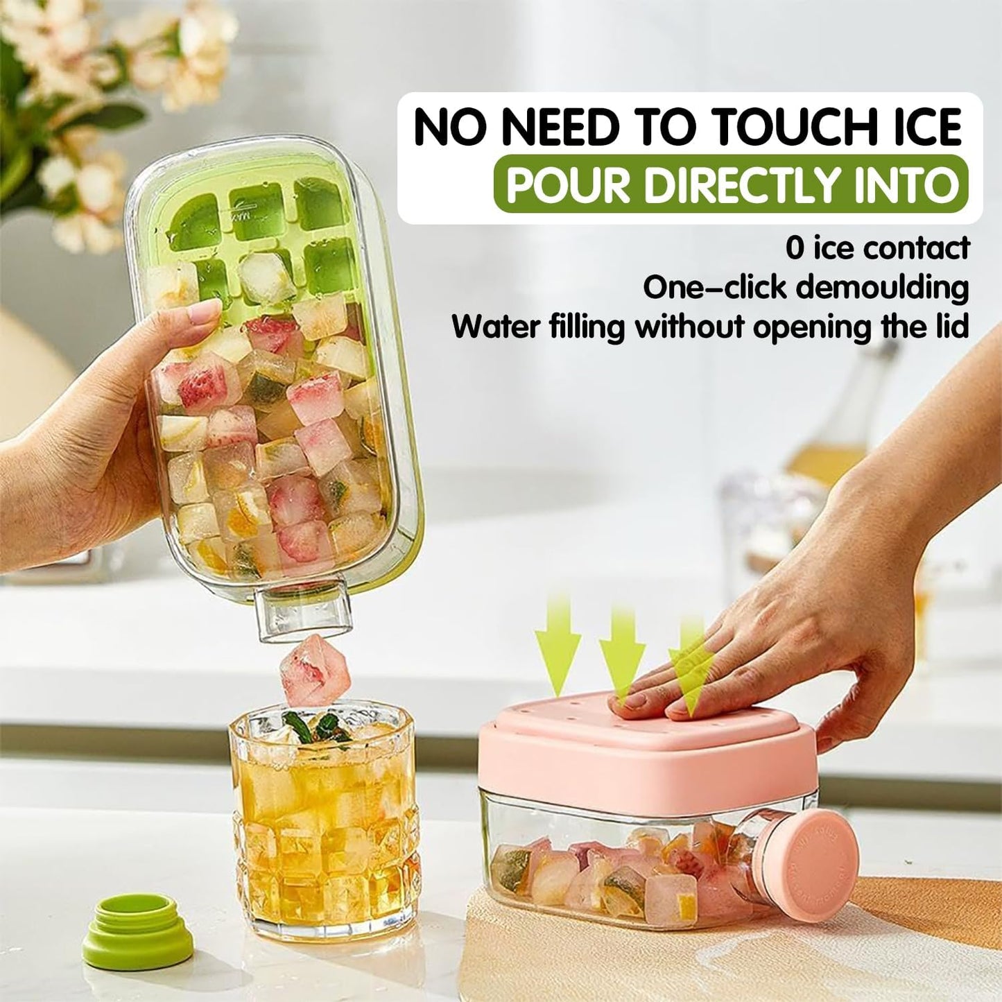 2 in 1 Touch-Free Ice Cube Tray Water Bottle