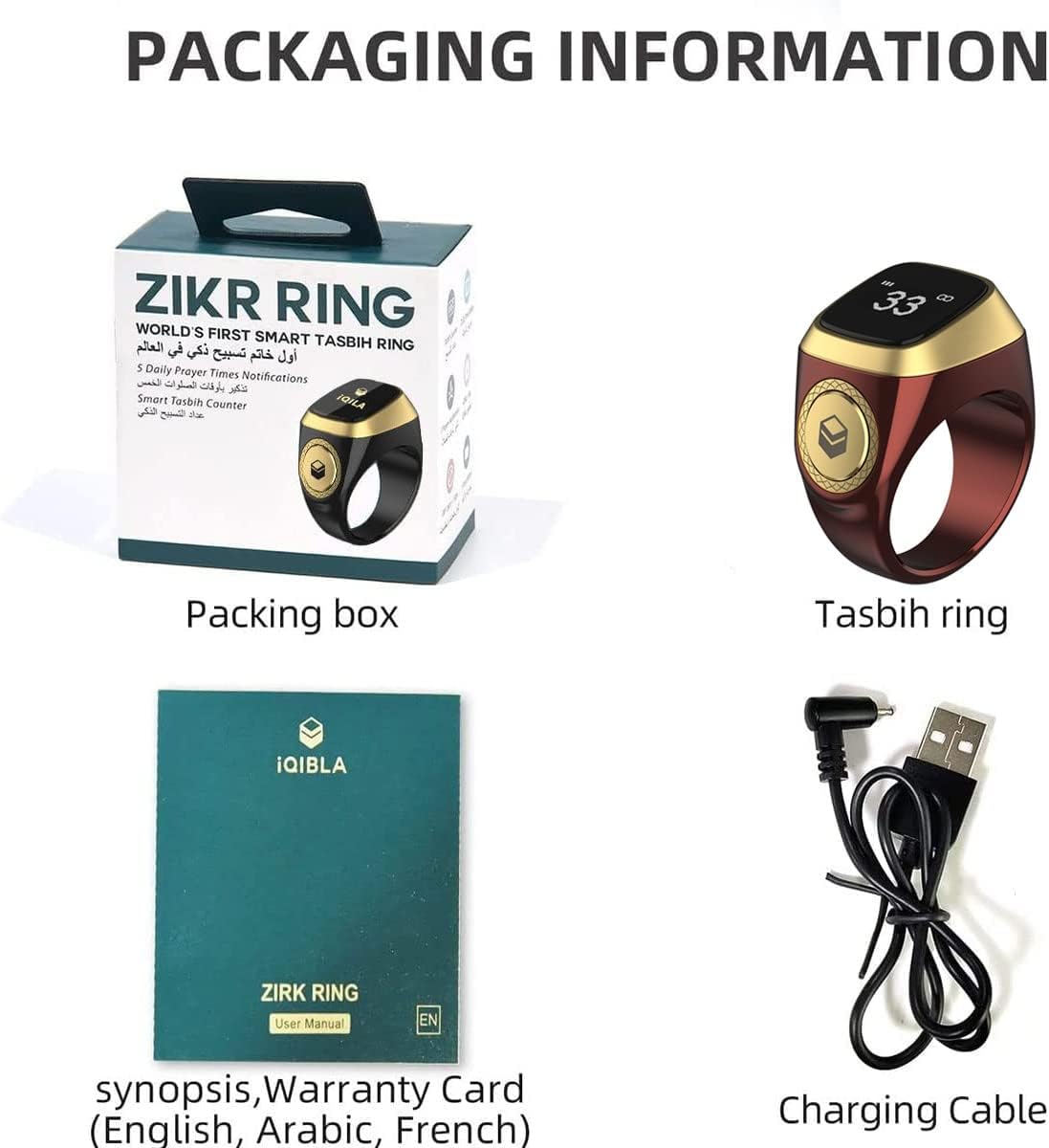 Smart Tasbih Tally Counter for Muslims Zikr Ring Digital Tasbeeh 5 Prayer Time Vibration Reminder Waterproof