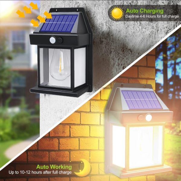 Solar Power Motion Sensor Human Body Induction Led Wall Light Waterproof Tungsten Filament Lamp Outdoor Garden