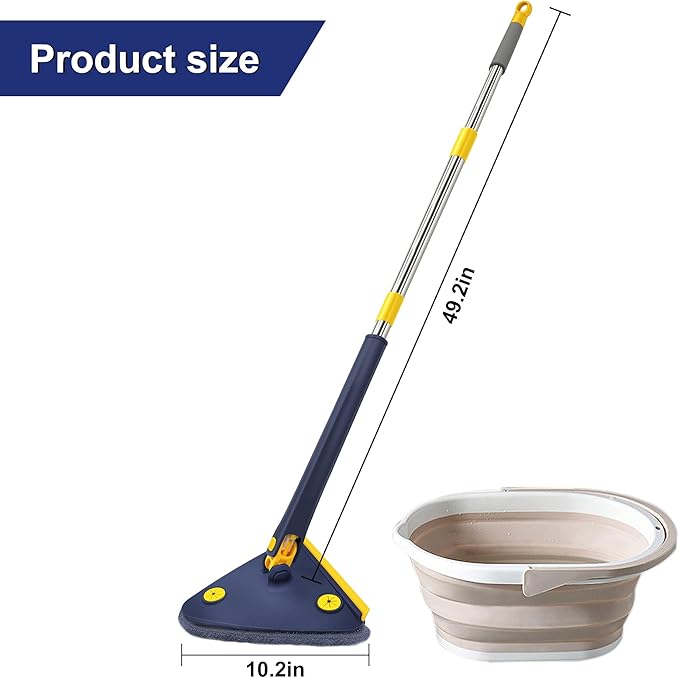Extended Triangle Mop 360 Twist Squeeze Wringing Window Glass Toilet Bathroom Floor