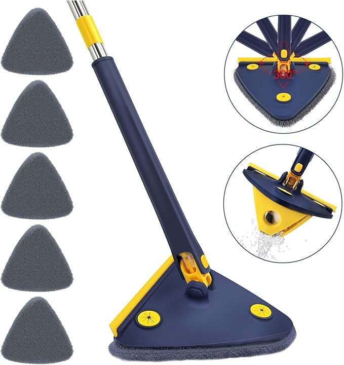 Extended Triangle Mop 360 Twist Squeeze Wringing Window Glass Toilet Bathroom Floor