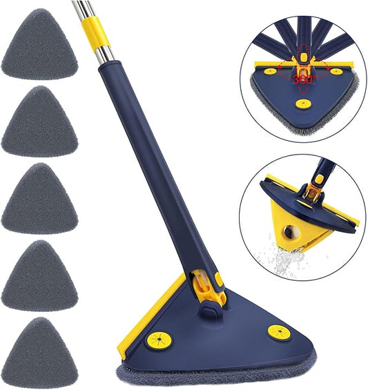 Extended Triangle Mop 360 Twist Squeeze Wringing Window Glass Toilet Bathroom Floor