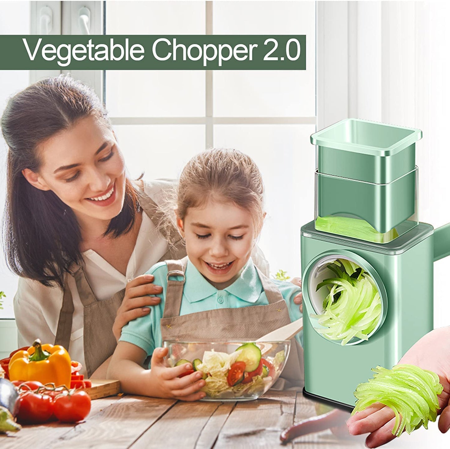 Rotary Cheese Grater with Handle, Storm Vegetable Cutter 6 in 1 with Suction Base, Multifunctional Cheese Shredder Easy to Use for Vegetables, Nuts, Hashbrown, Fruit