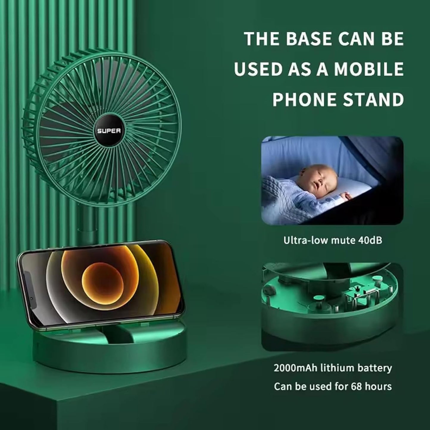Portable Telescopic Folding Fan Table Desk Fan | 3 Speeds Adjustable Height Fan (random Color)