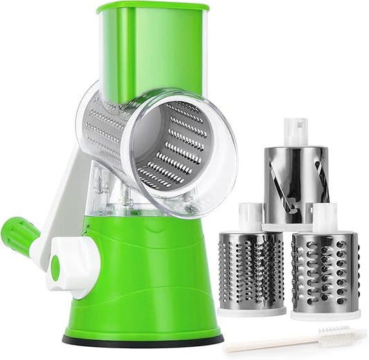 3 in 1 Rotary Vegetables Mandoline/Cutter - Manual Tabletop Drum Cutter