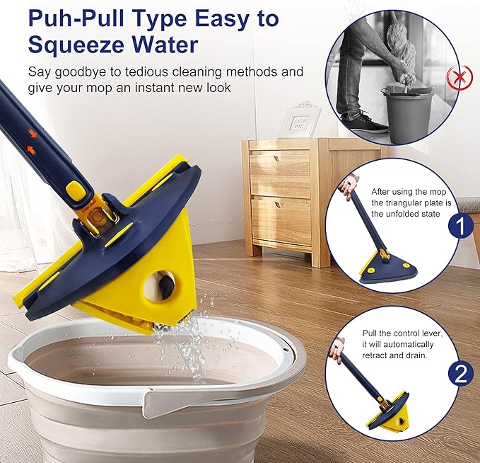 Extended Triangle Mop 360 Twist Squeeze Wringing Window Glass Toilet Bathroom Floor
