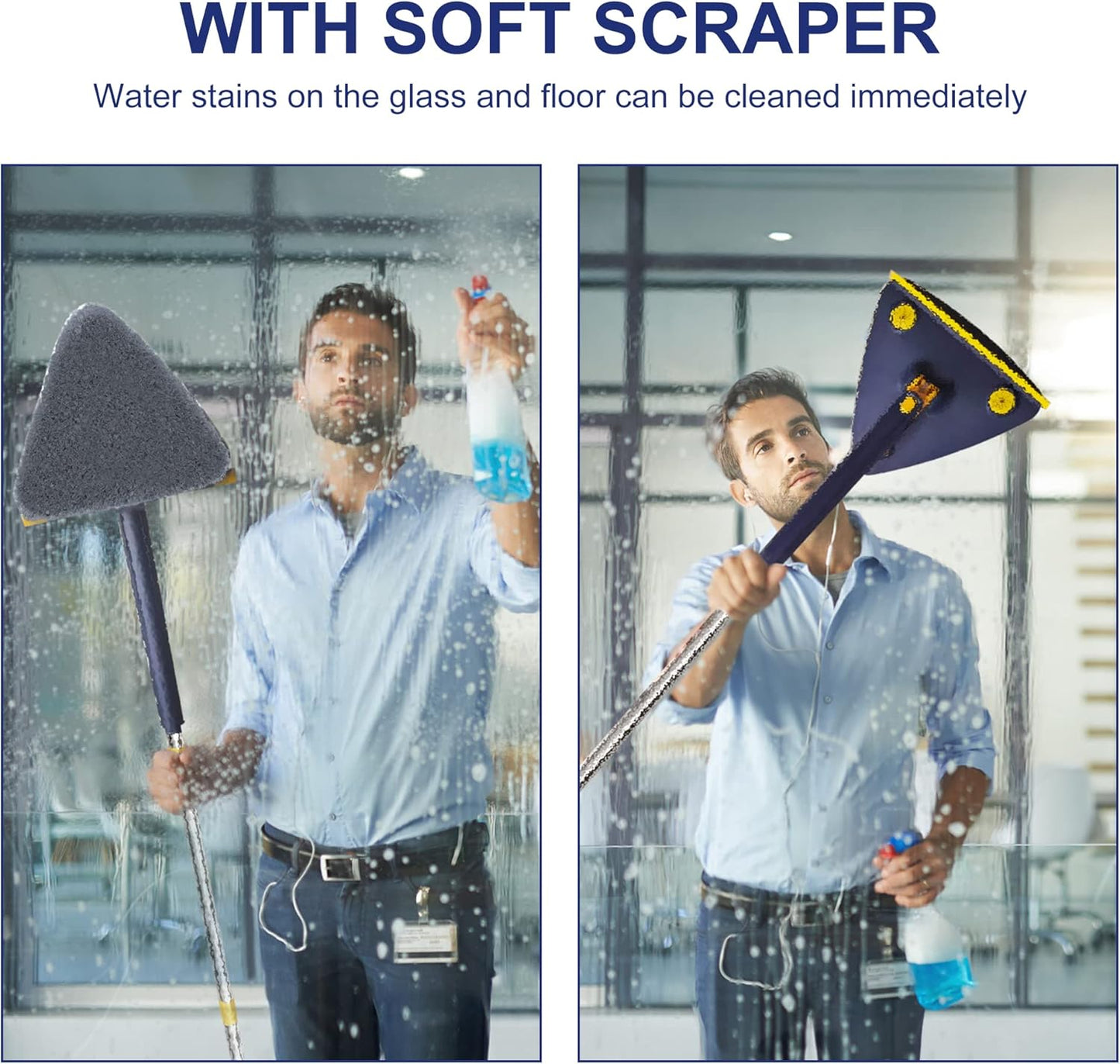 Extended Triangle Mop 360 Twist Squeeze Wringing Window Glass Toilet Bathroom Floor