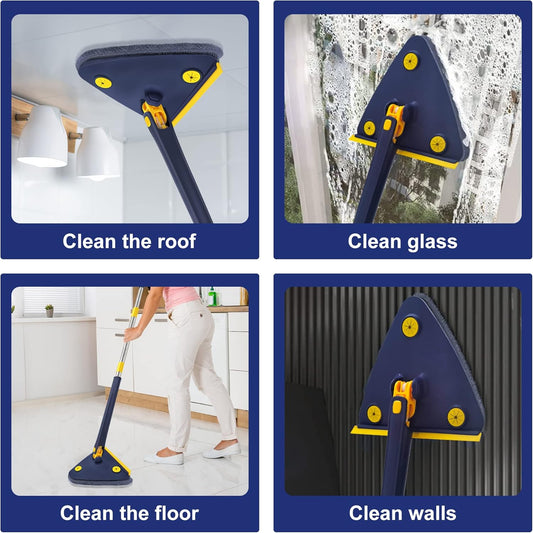 Extended Triangle Mop 360 Twist Squeeze Wringing Window Glass Toilet Bathroom Floor