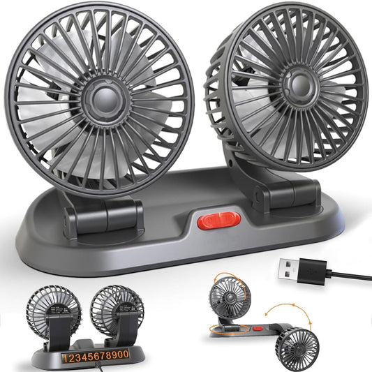 Universal Dual Head Car Fan – 12V Mini Electric Cooling Fan