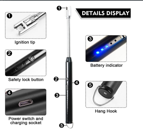 Arc Lighter With Usb Charging,flameless Windproof,led Battery Display,safety Switch | Rotate 360 Degrees, For Aromatherapy