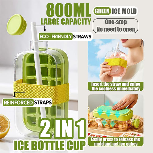 2 in 1 Touch-Free Ice Cube Tray Water Bottle